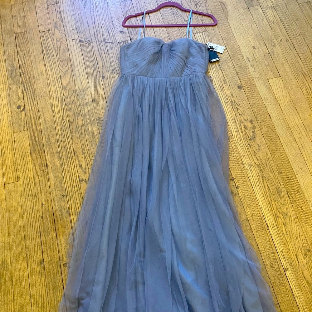 NWT Adrianna Papell Strapless Tulle Convertible Gown in Slate Blue size 4